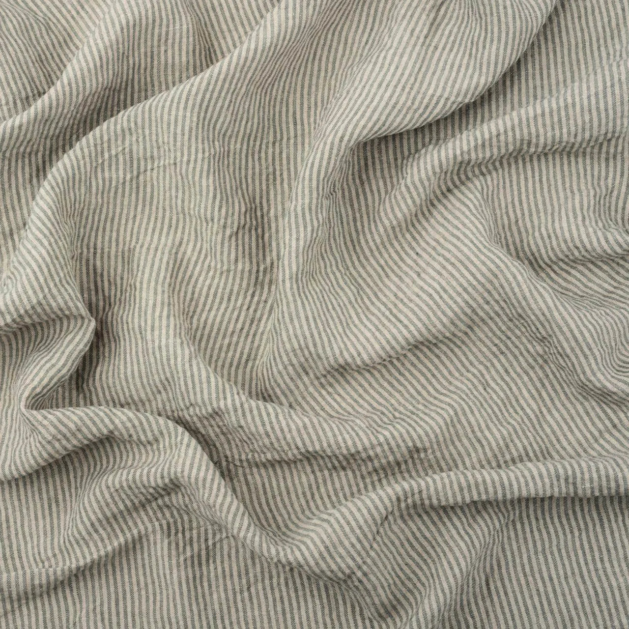 Washed Pure Greyish Green Stripes Linen Fabric 200 g/m²