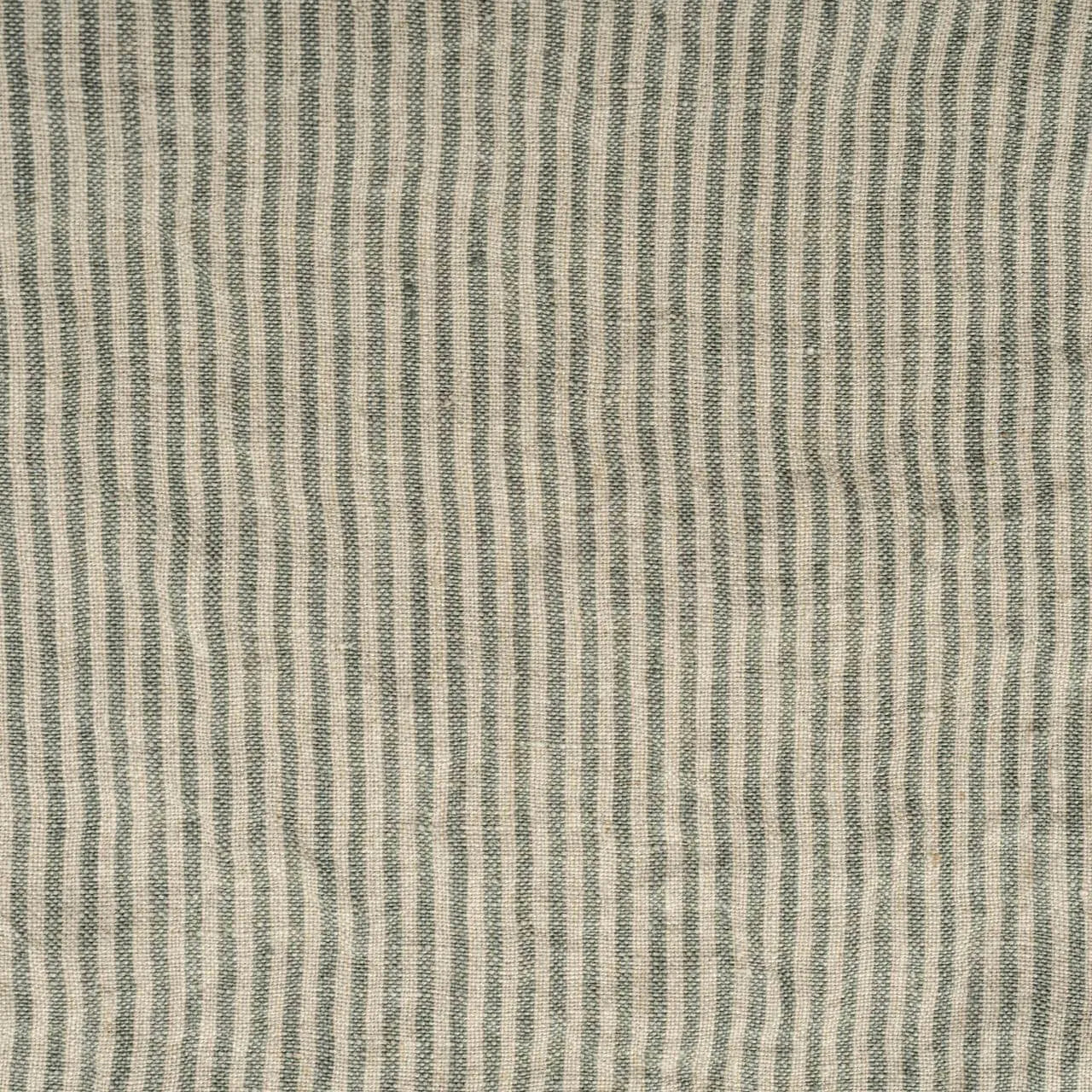 Washed Pure Greyish Green Stripes Linen Fabric 200 g/m²