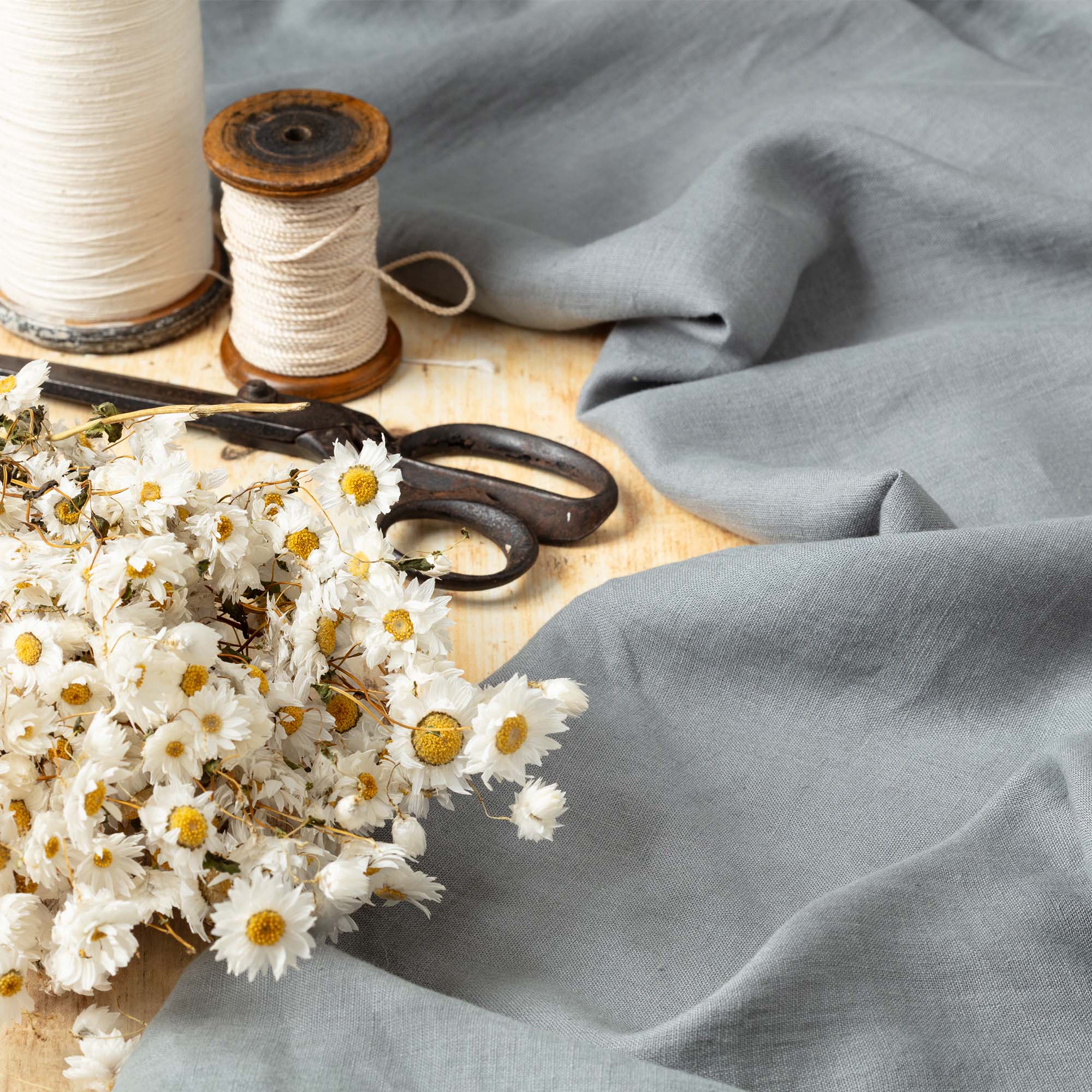 Washed Pure Grey Linen Fabric 205 g/m²