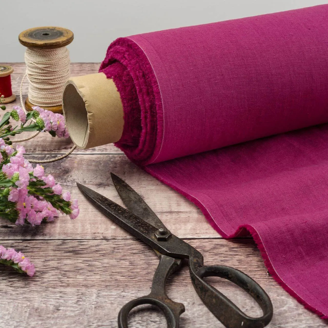 Washed Pure Magenta Linen Fabric 205 g/m²