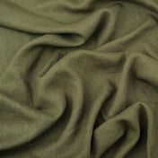 Olive Green linen fabric, crumpled to show its natural texture, washed European flax
