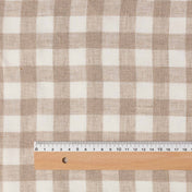 Washed Pure Natural & White Gingham Linen Fabric 190 g/m²