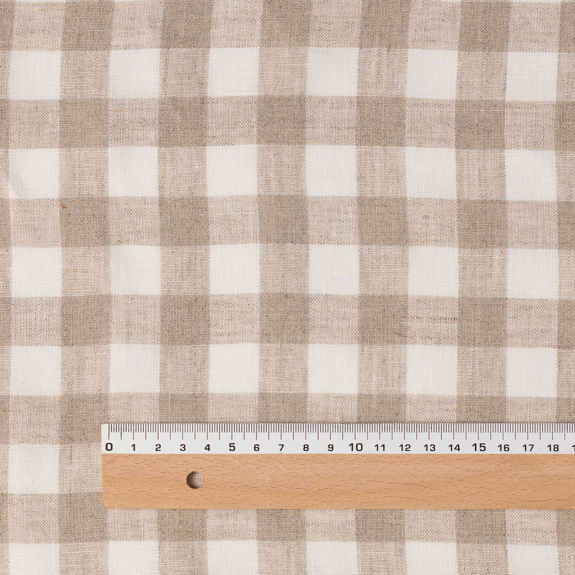 Washed Pure Natural & White Gingham Linen Fabric 190 g/m²