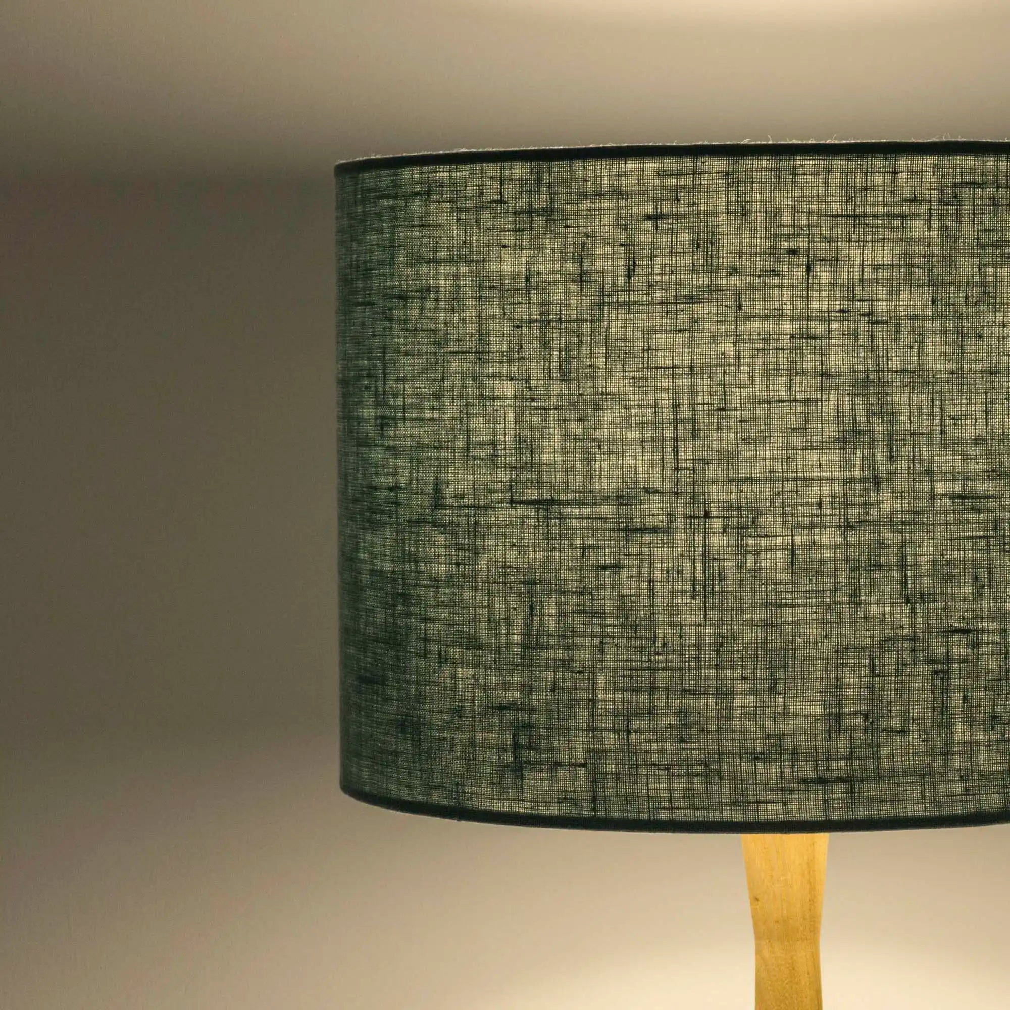 Dusty turquoise lampshade in textured linen illuminated 