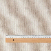 Natural & White Stripes linen fabric, flat lay showing its natural weave with ruler showing pattern repeat