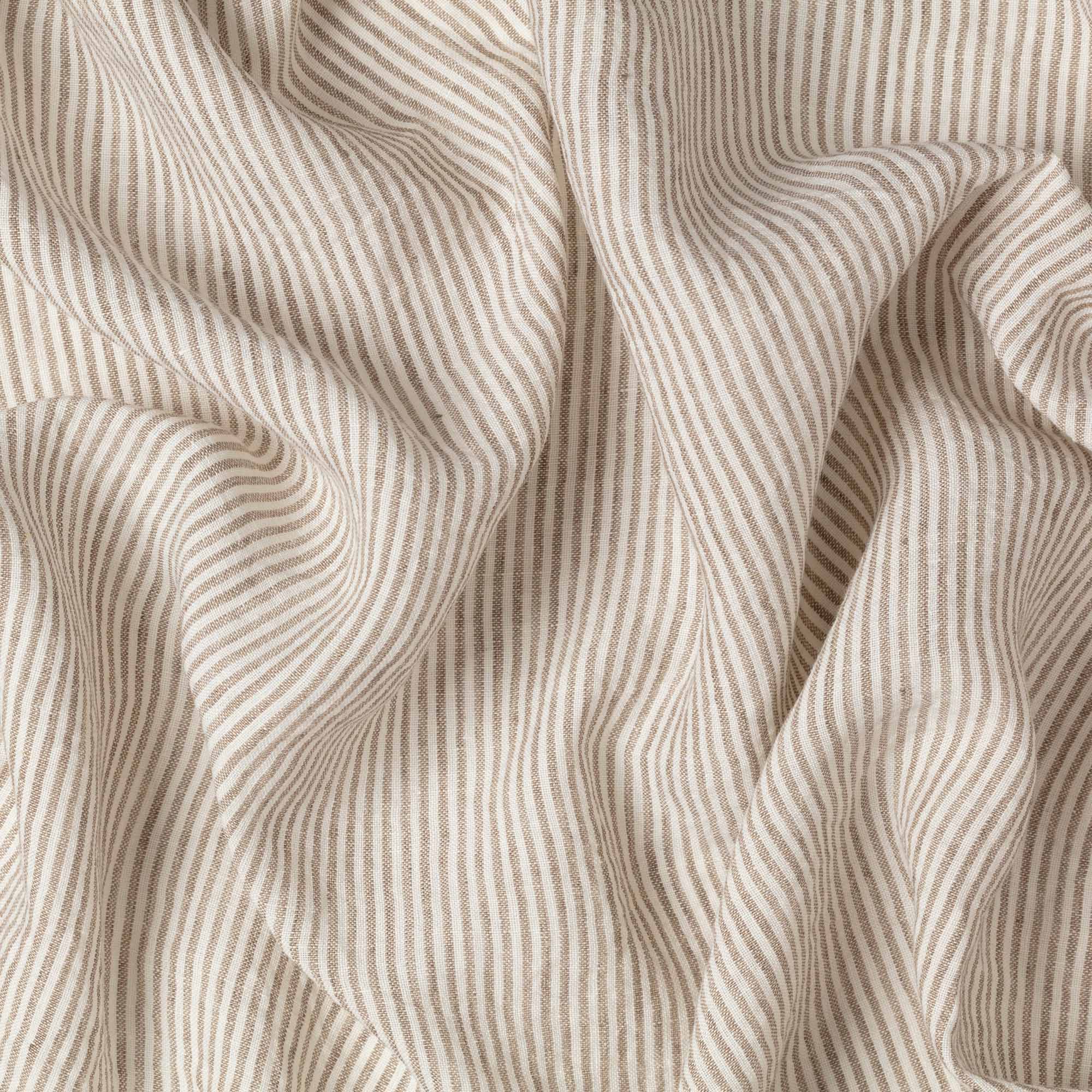 Natural & White Stripes linen fabric, crumpled to show its natural texture, washed European flax