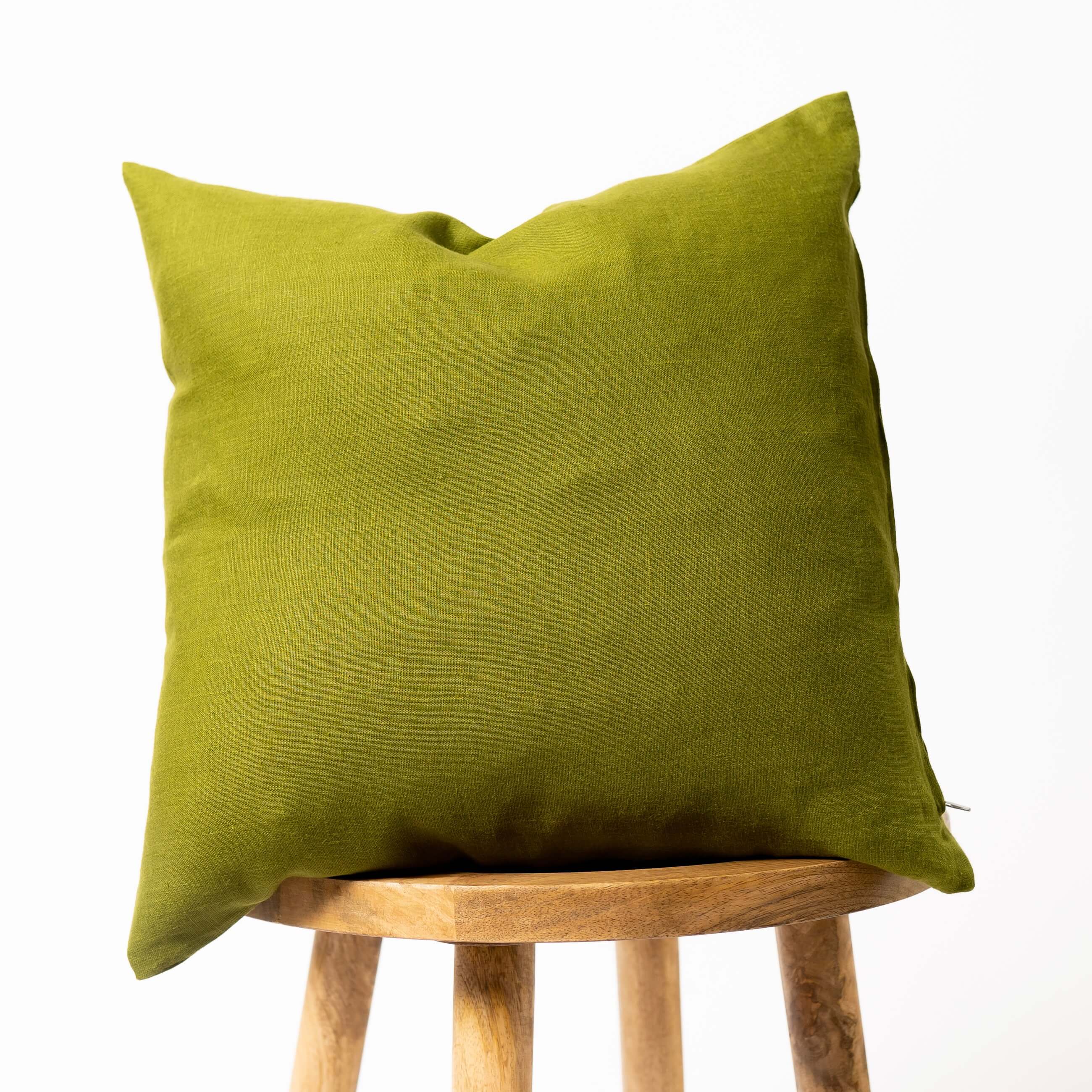 Green linen cushion best sale