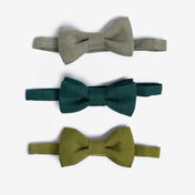 Collection of green linen bow ties in sage, forest and moss green