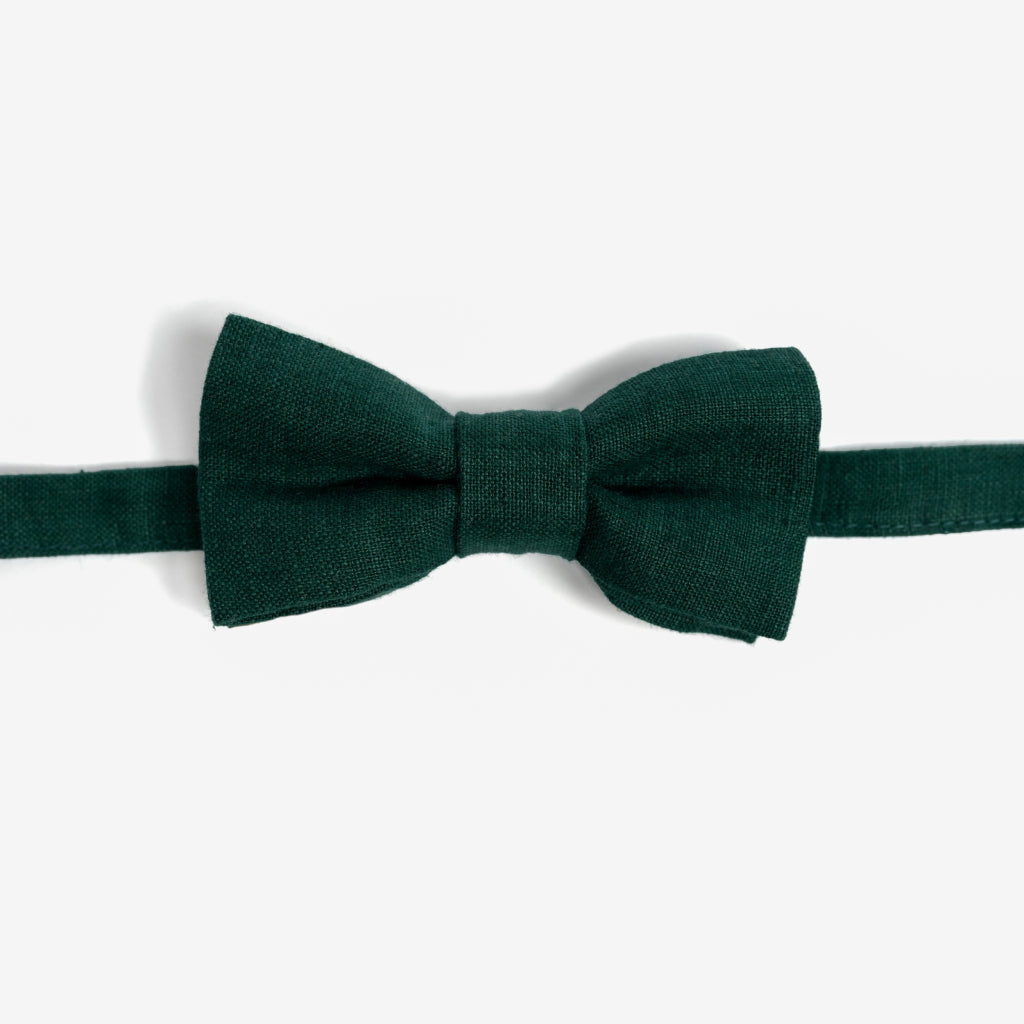 Dark forest green linen bow tie