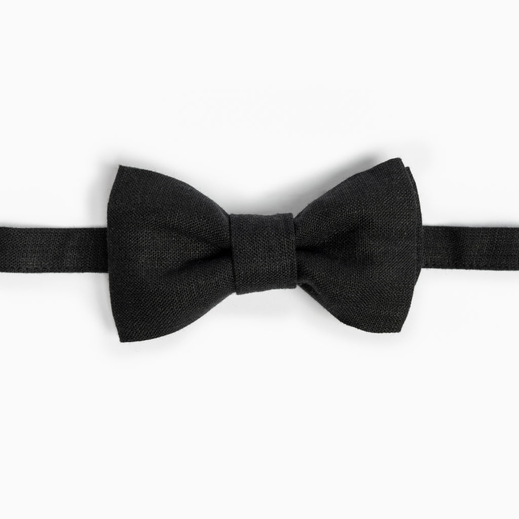 Black linen bow tie with pre-tied with hook fastener