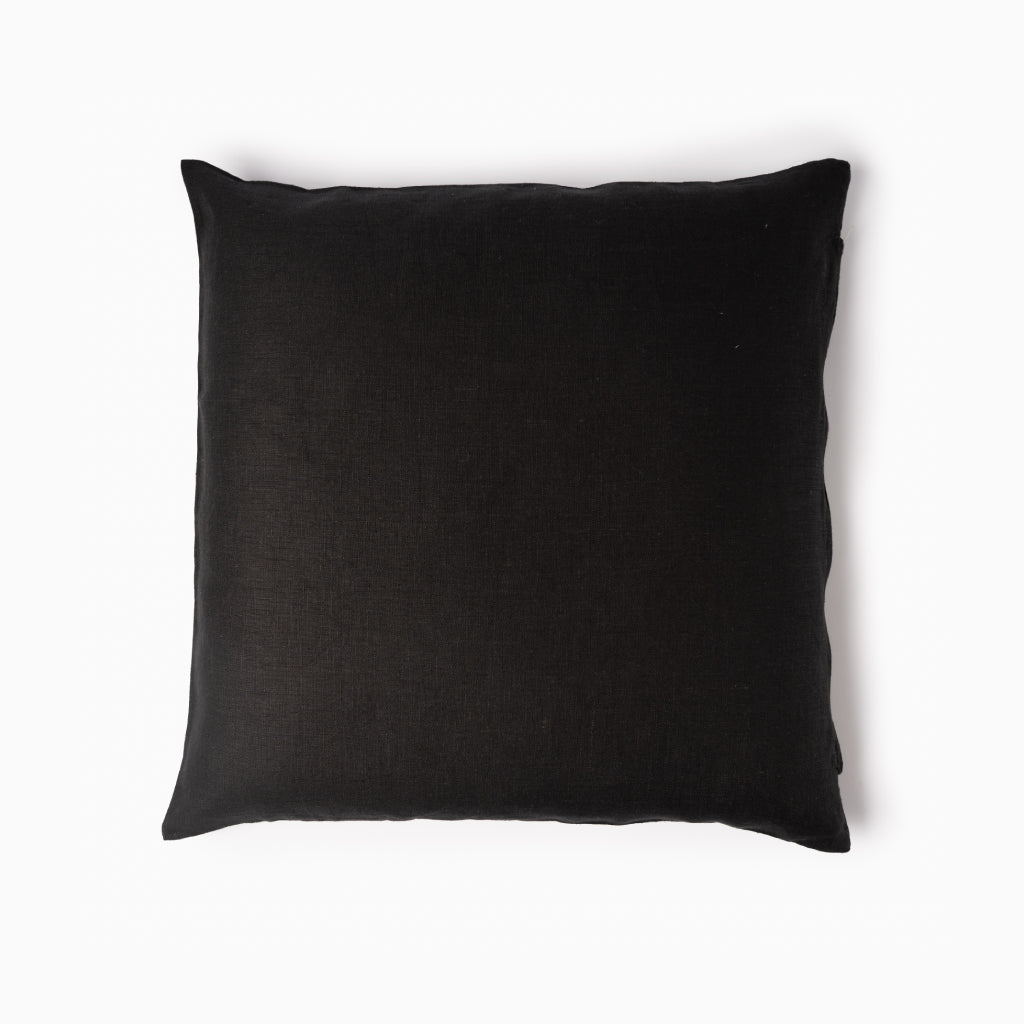 Ethically-made and sustainable black linen cushion cover