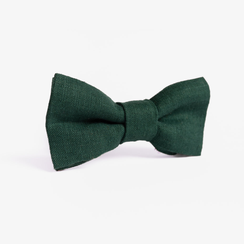 Ethically-made dark forest green linen bow tie