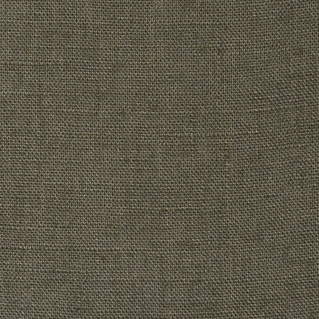 Khaki Green linen fabric, flat lay showing its natural weave, washed European flax