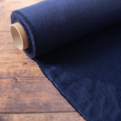 Washed Pure Navy Blue Linen Fabric 205 g/m²
