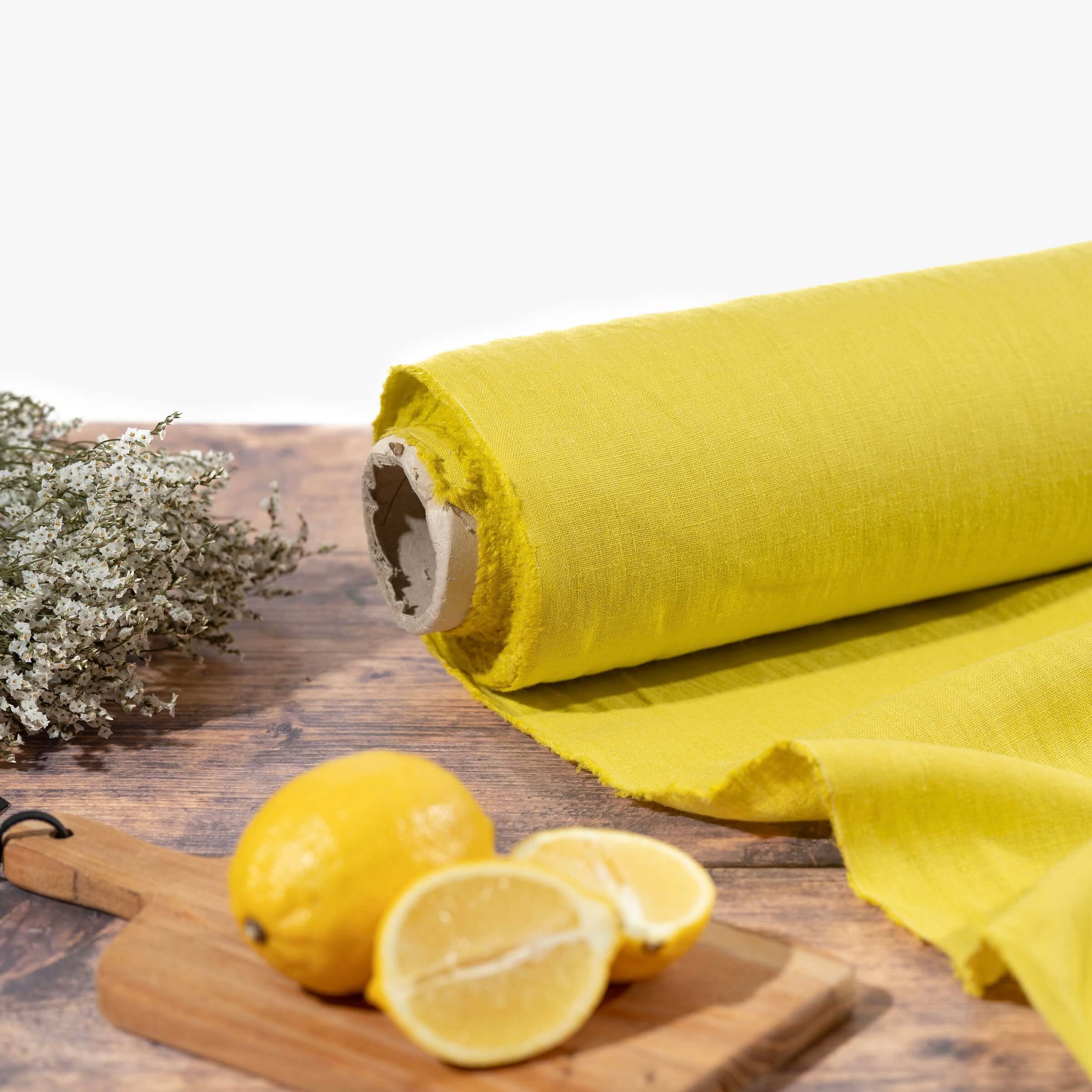 Washed Pure Lemon Linen Fabric 205 g/m²
