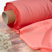 Washed Pure Coral Pink Linen Fabric 205 g/m²