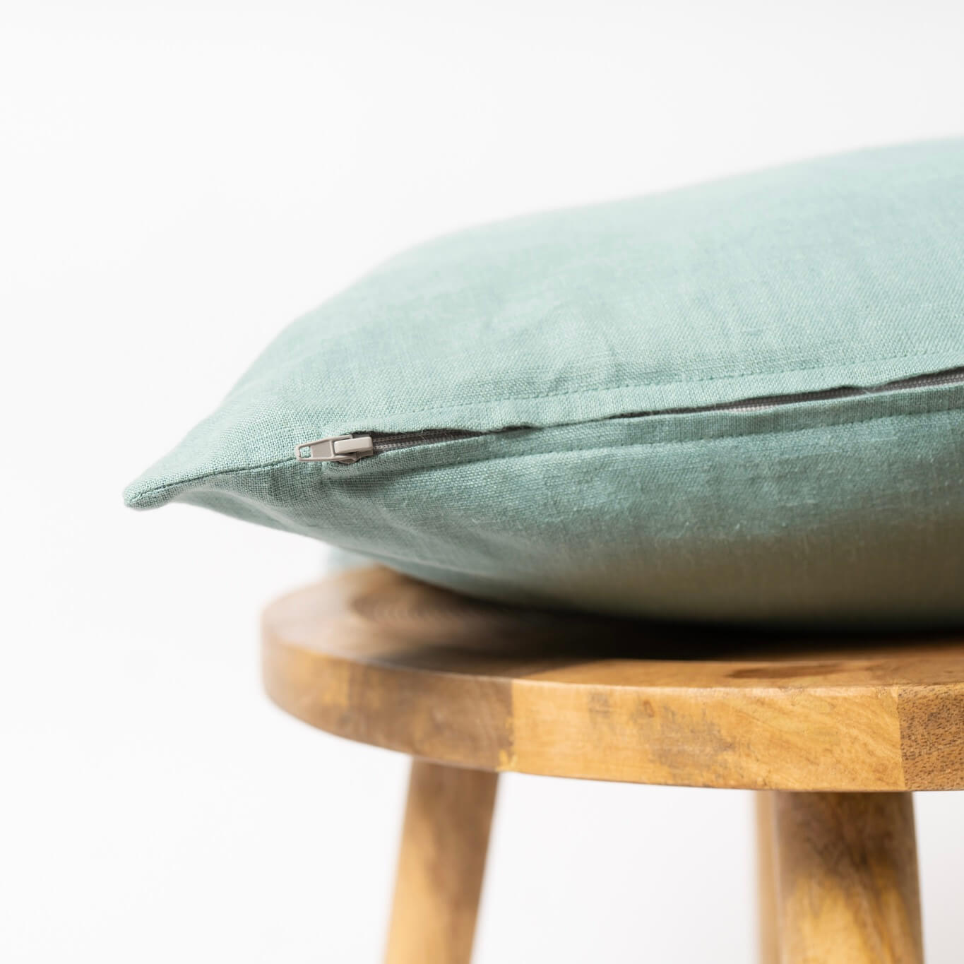 Dusty turquoise linen cushion cover with zipper closure