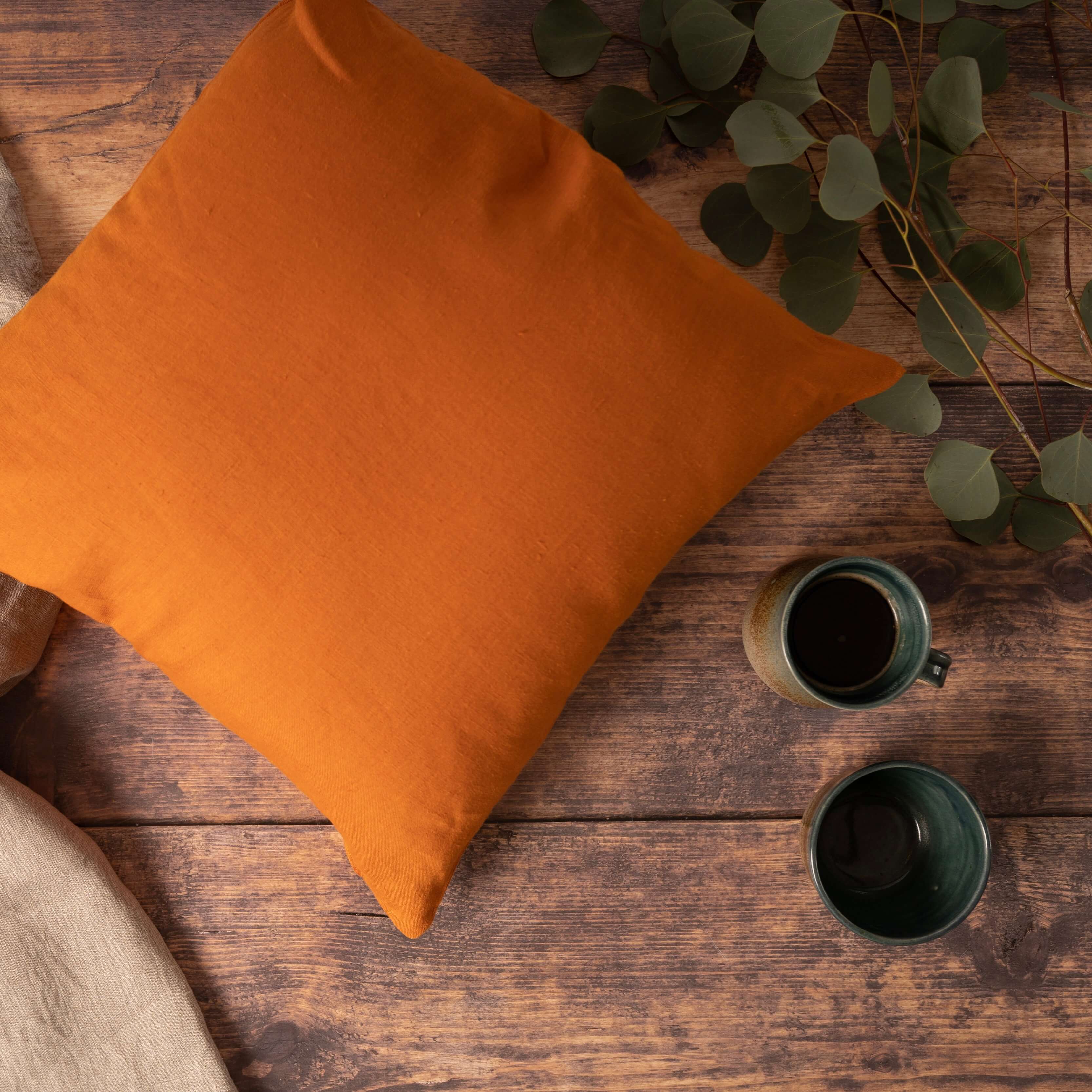 Orange linen pillow sale