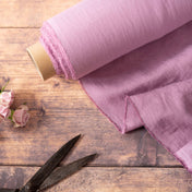 Washed Pure Pink Lilac Linen Fabric 205 g/m²