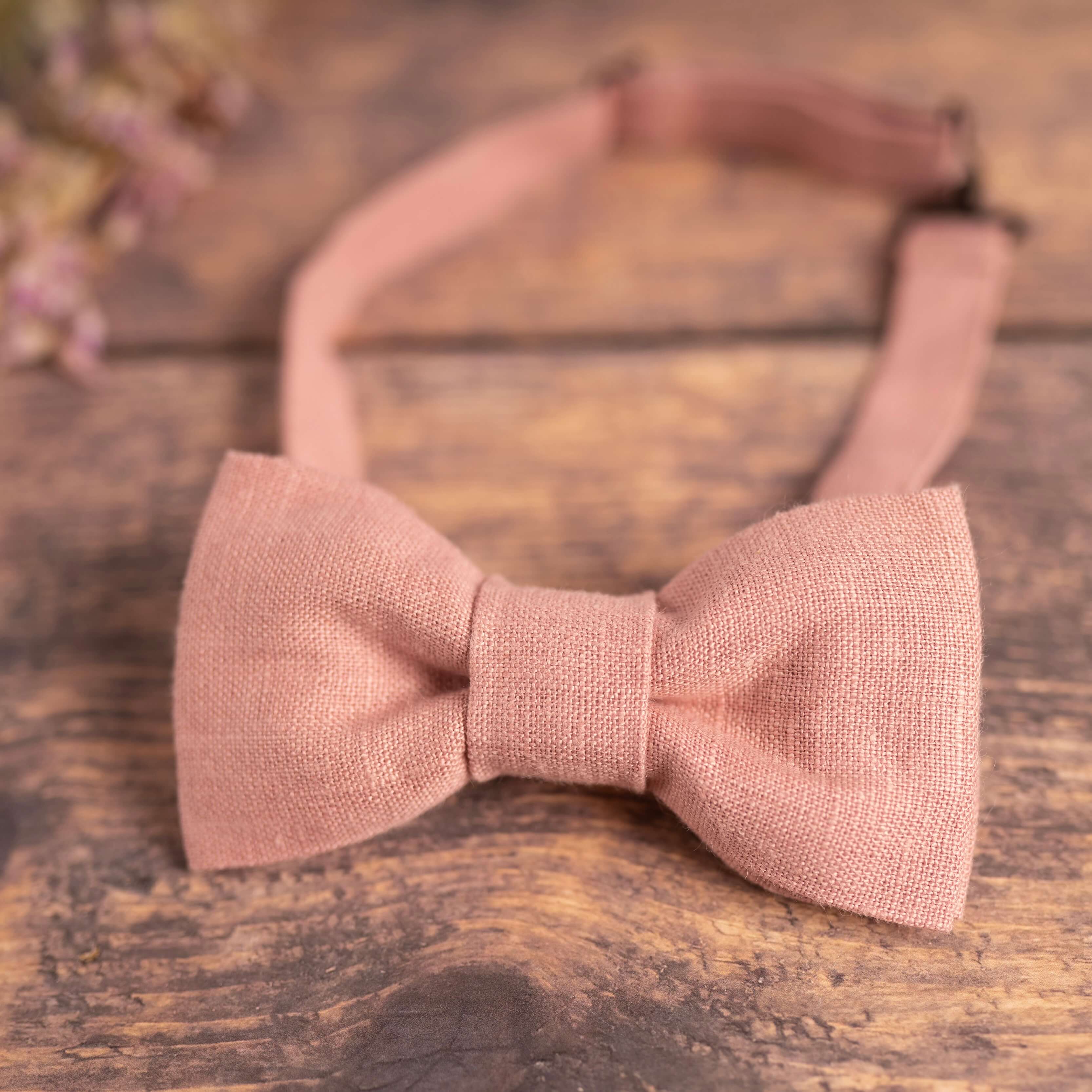 Rose Pink Linen Bow Tie