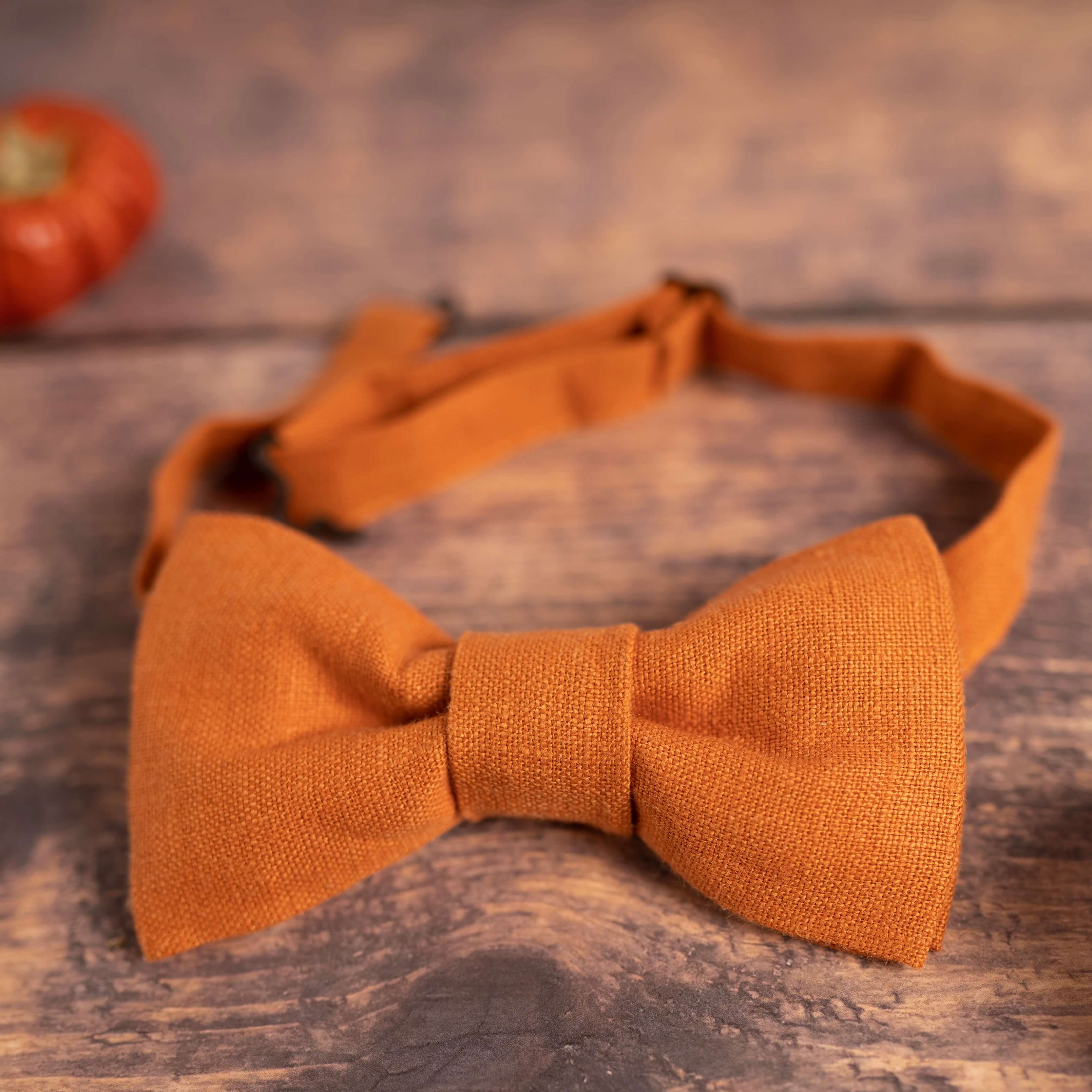 Pumpkin Orange Linen Bow Tie