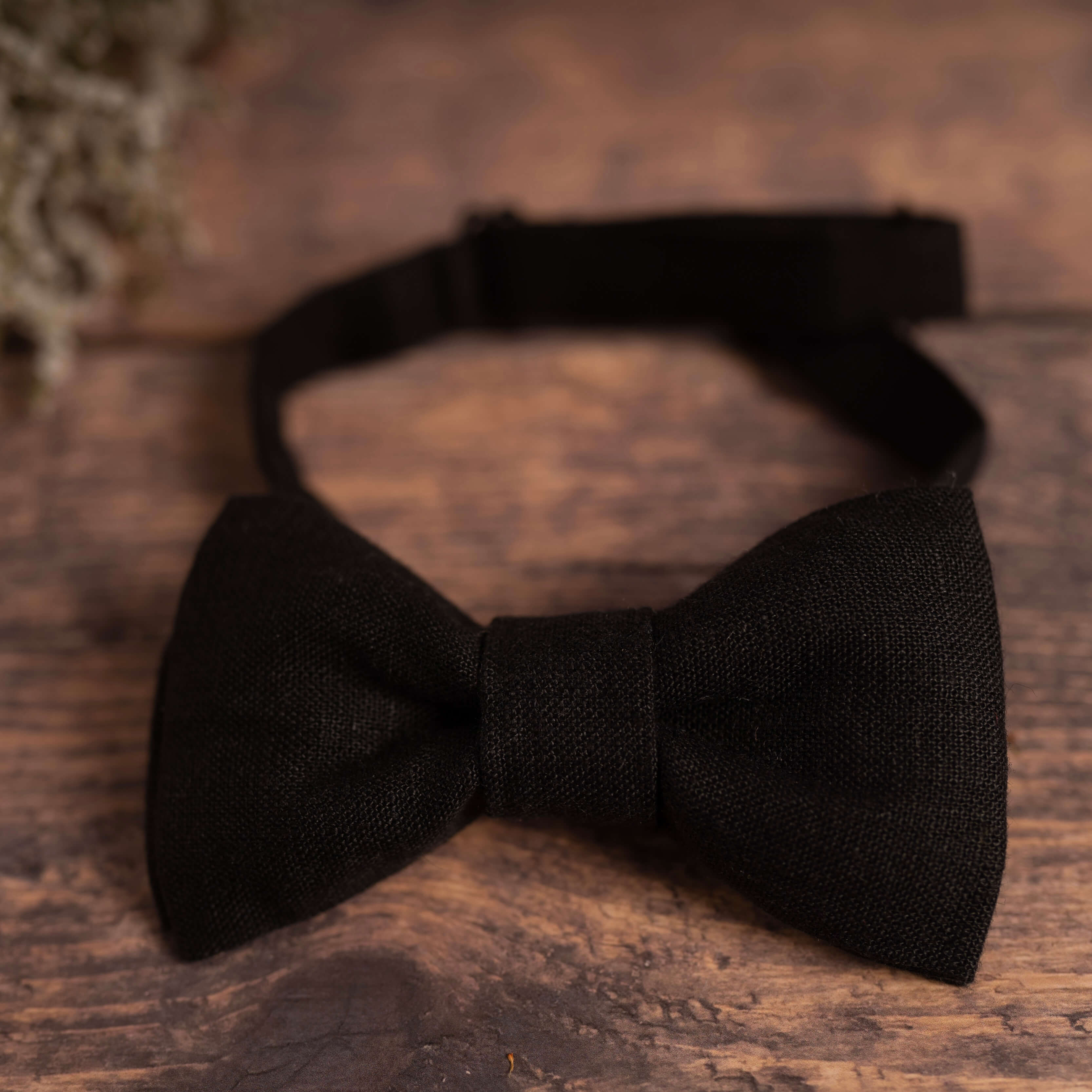 Black linen bow tie for wedding