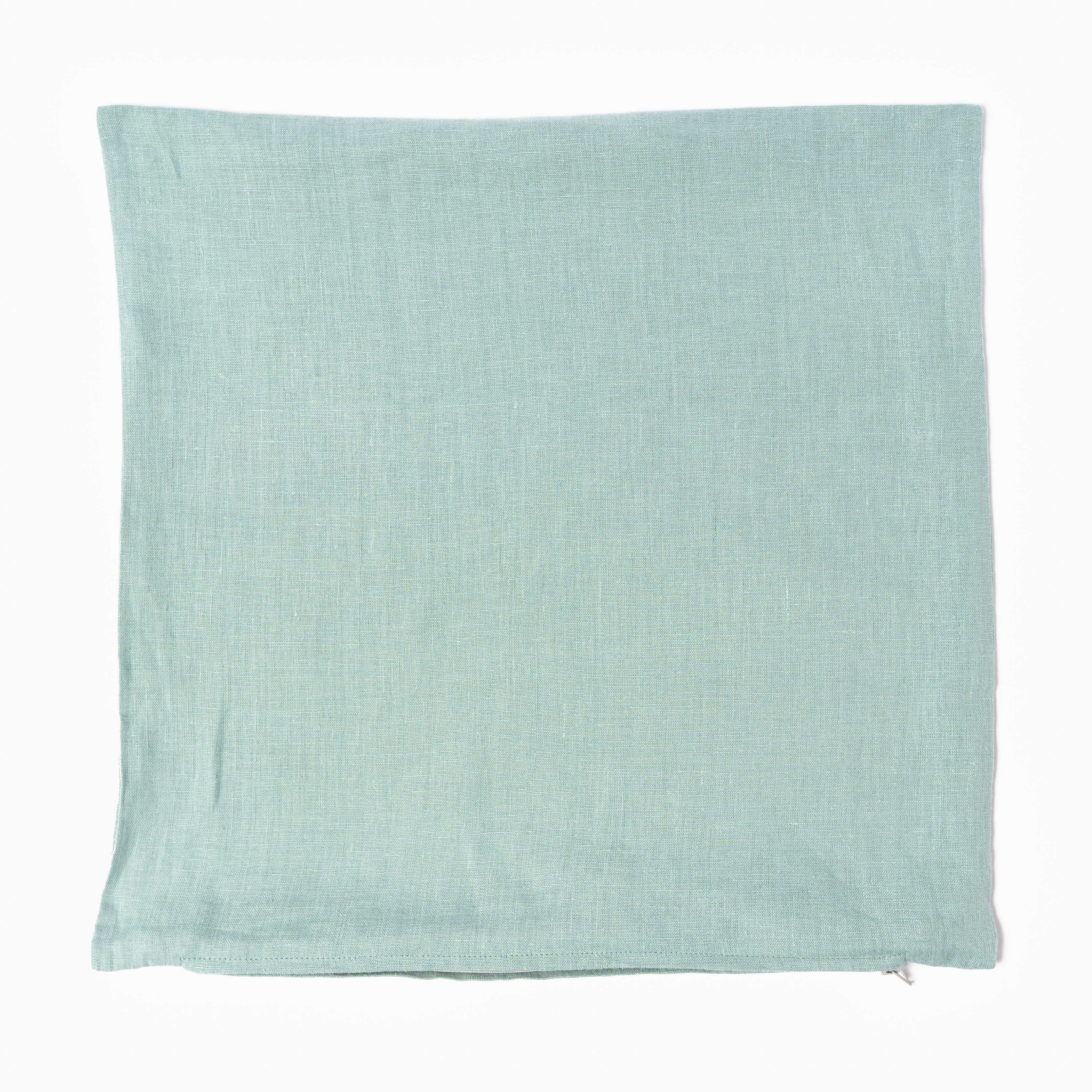 Dusty turquoise linen cushion cover without insert on white background