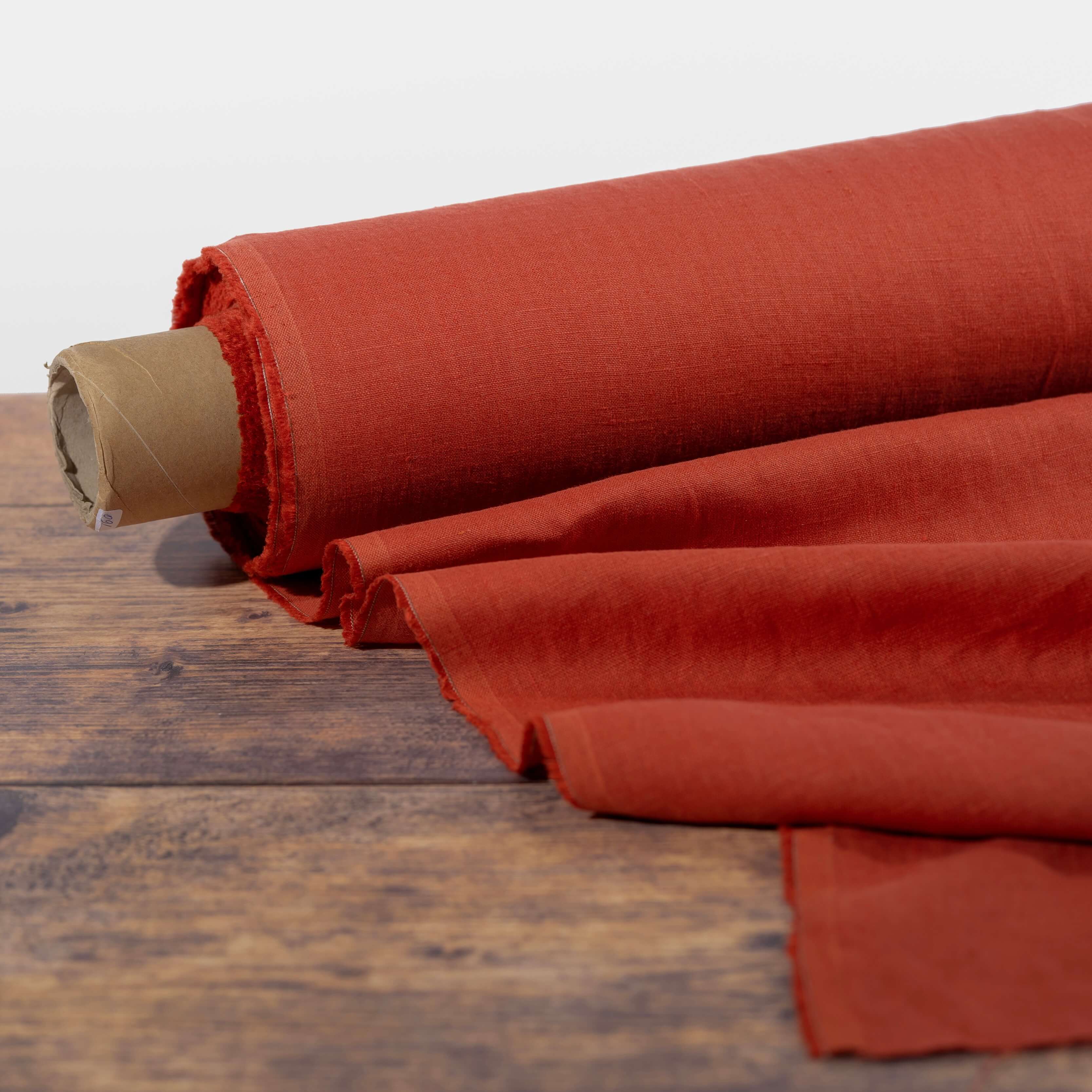 Washed Pure Brick Red Linen Fabric 205 g/m²